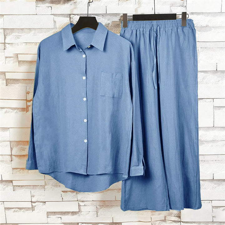 Buddha Stones 2Pcs Long Sleeve Shirt Top With Pockets Drawstring Pants Meditation Cotton Clothing Women's Set - image 23