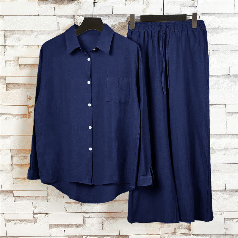 Buddha Stones 2Pcs Long Sleeve Shirt Top With Pockets Drawstring Capri Pants Meditation Cotton Clothing Women's Set - image 35
