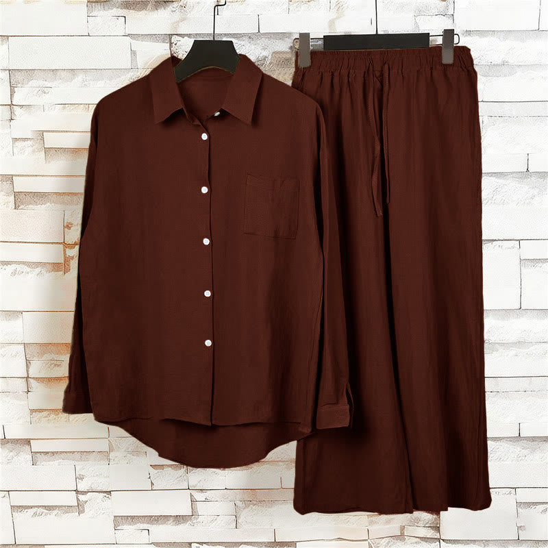 Buddha Stones 2Pcs Long Sleeve Shirt Top With Pockets Drawstring Pants Meditation Cotton Clothing Women's Set - image 41