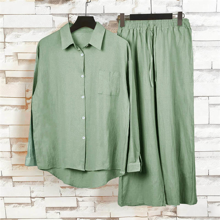 Buddha Stones 2Pcs Long Sleeve Shirt Top With Pockets Drawstring Pants Meditation Cotton Clothing Women's Set - image 47