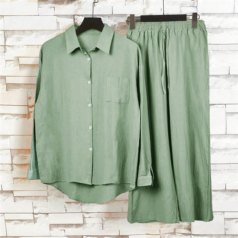 Buddha Stones 2Pcs Long Sleeve Shirt Top With Pockets Drawstring Pants Meditation Cotton Clothing Women's Set - image 47
