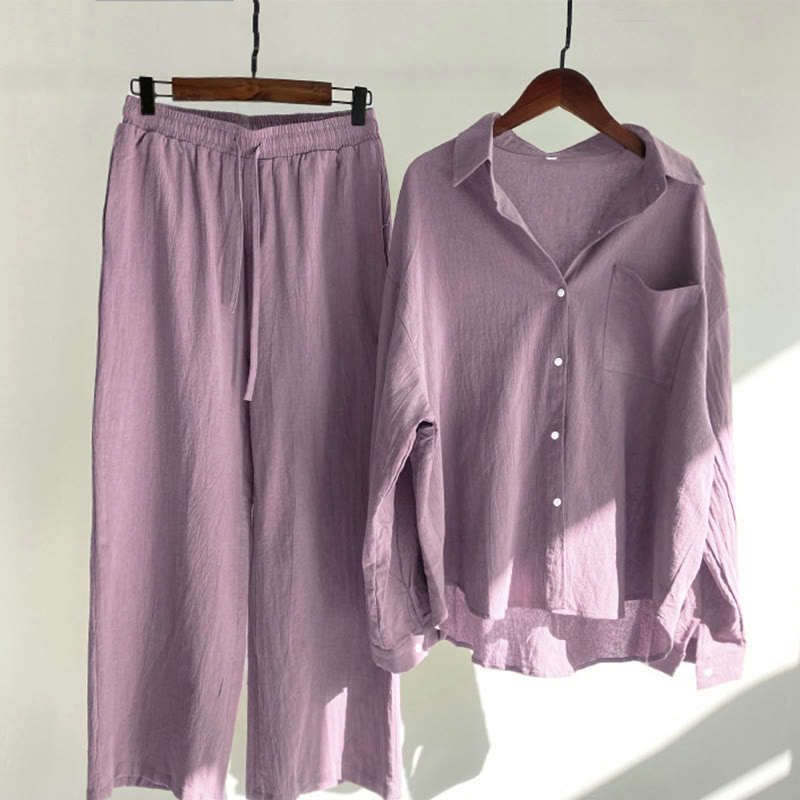 Buddha Stones 2Pcs Long Sleeve Shirt Top With Pockets Drawstring Pants Meditation Cotton Clothing Women's Set - PaleVioletRed - US20，UK/AU24，EU52 (5XL) - image 54