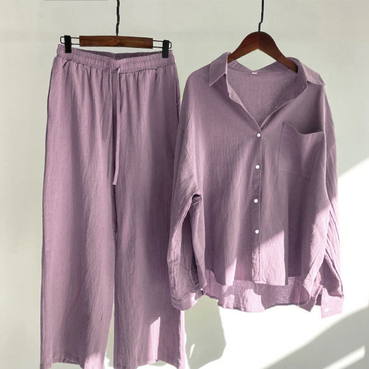 Buddha Stones 2Pcs Long Sleeve Shirt Top With Pockets Drawstring Pants Meditation Cotton Clothing Women's Set - PaleVioletRed - US20，UK/AU24，EU52 (5XL) - image 54