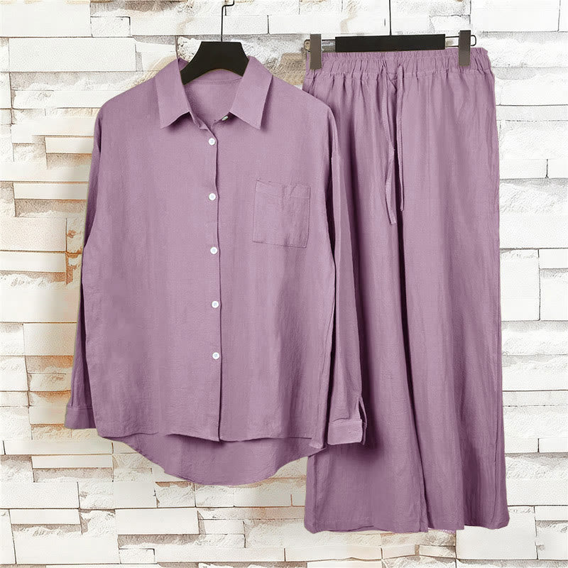 Buddha Stones 2Pcs Long Sleeve Shirt Top With Pockets Drawstring Pants Meditation Cotton Clothing Women's Set - image 59