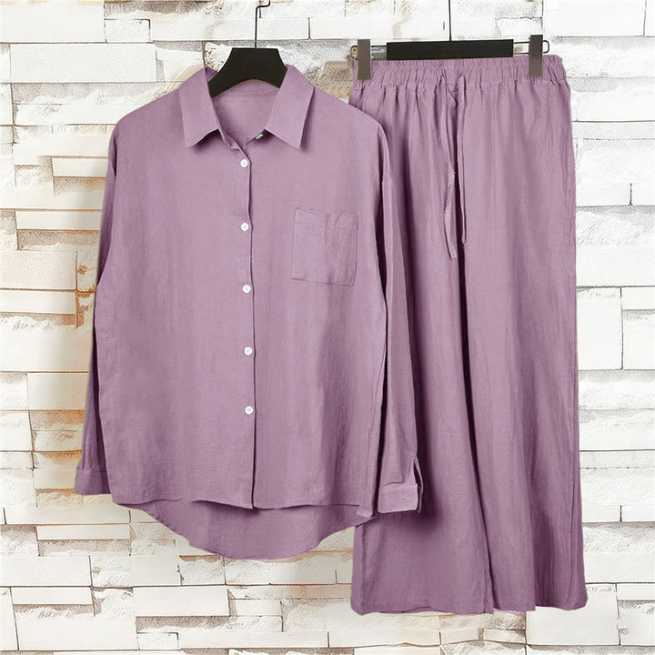 Buddha Stones 2Pcs Long Sleeve Shirt Top With Pockets Drawstring Pants Meditation Cotton Clothing Women's Set - image 59