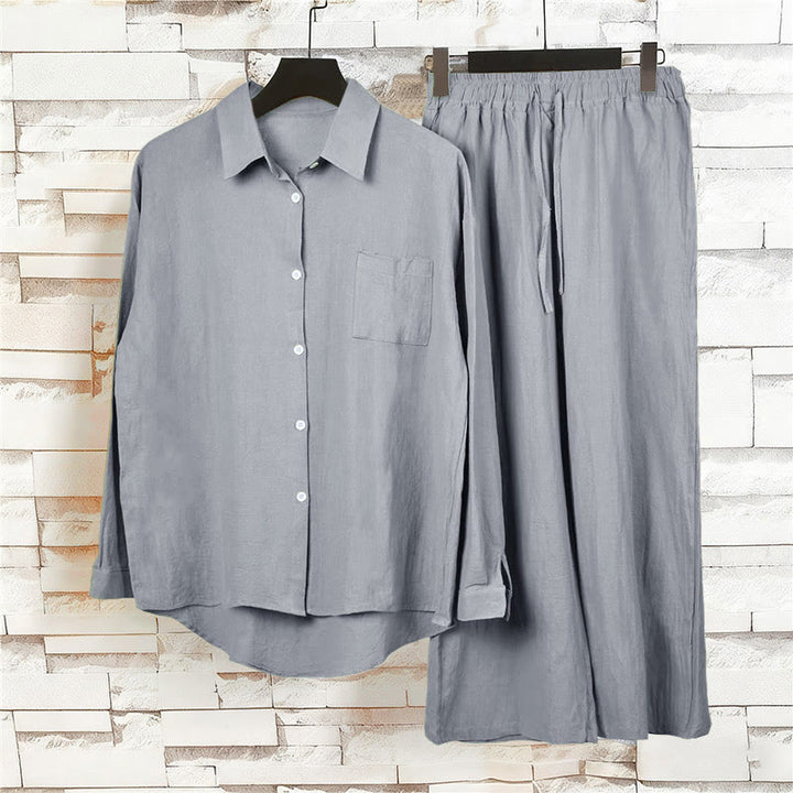 Buddha Stones 2Pcs Long Sleeve Shirt Top With Pockets Drawstring Pants Meditation Cotton Clothing Women's Set - image 52