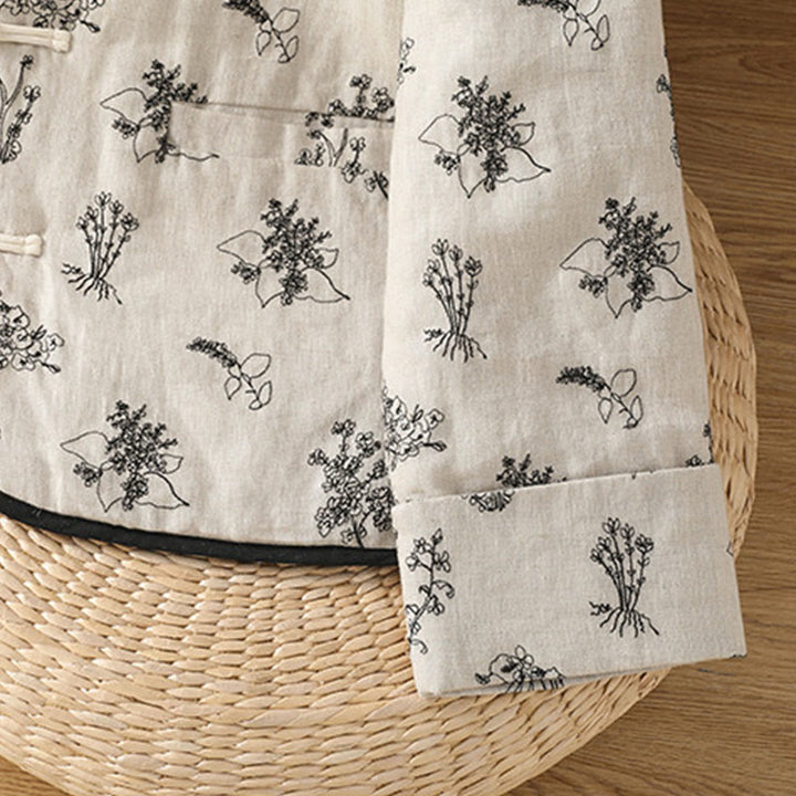 Buddha Stones Women's Printing Frog-button Long Sleeve Padded Jacket With Pockets - image 9