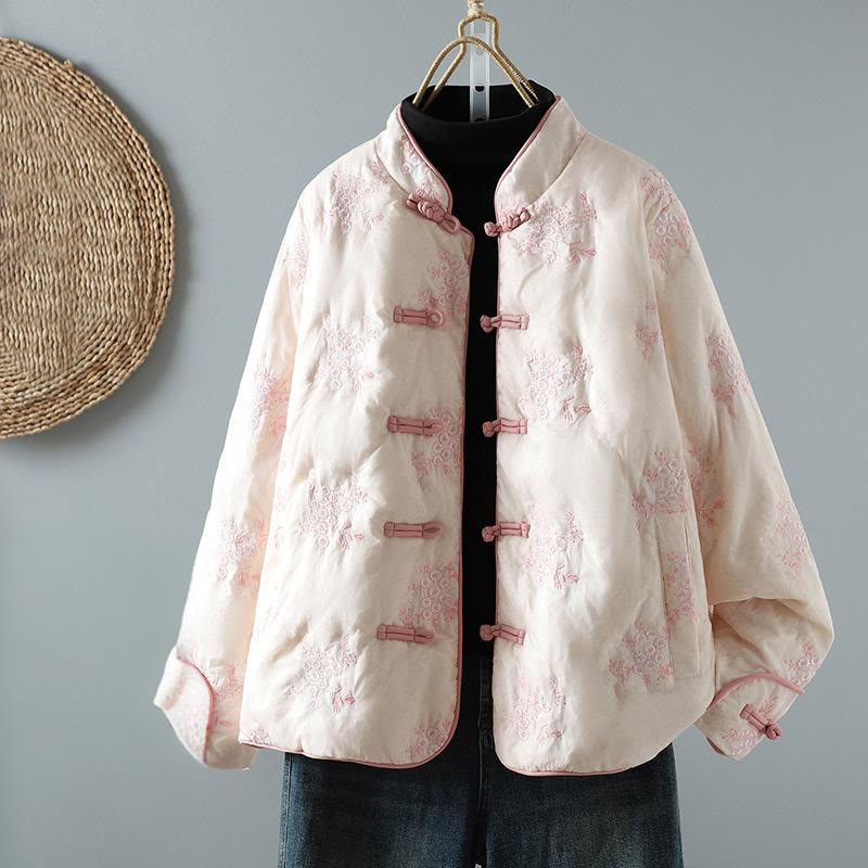 Buddha Stones Women's Embroidery Frog-button Long Sleeve Thicken Jacket With Pockets - LavenderBlush - US14，UK/AU18，EU46 (2XL) - image 14