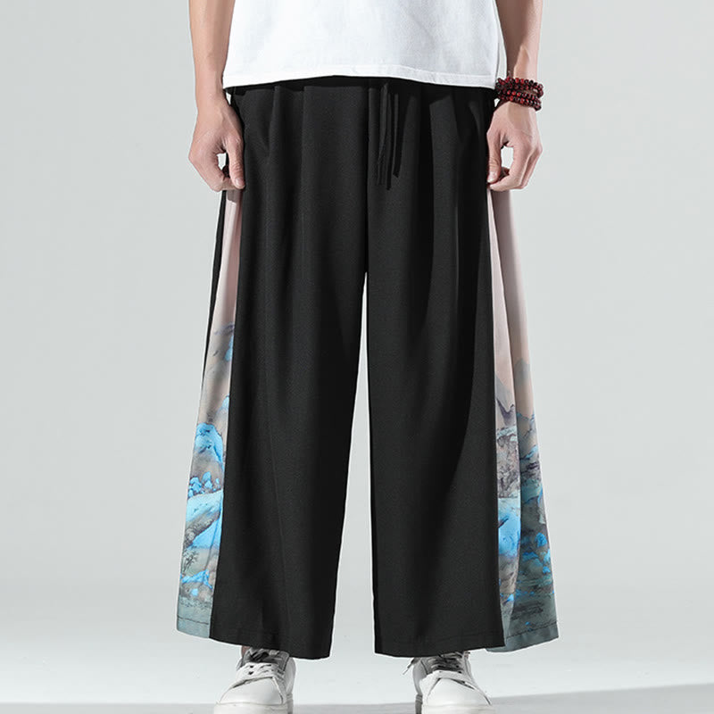 Buddha Stones Mountains Rivers Pattern Men's Wide Leg Pants With Pockets - image 1