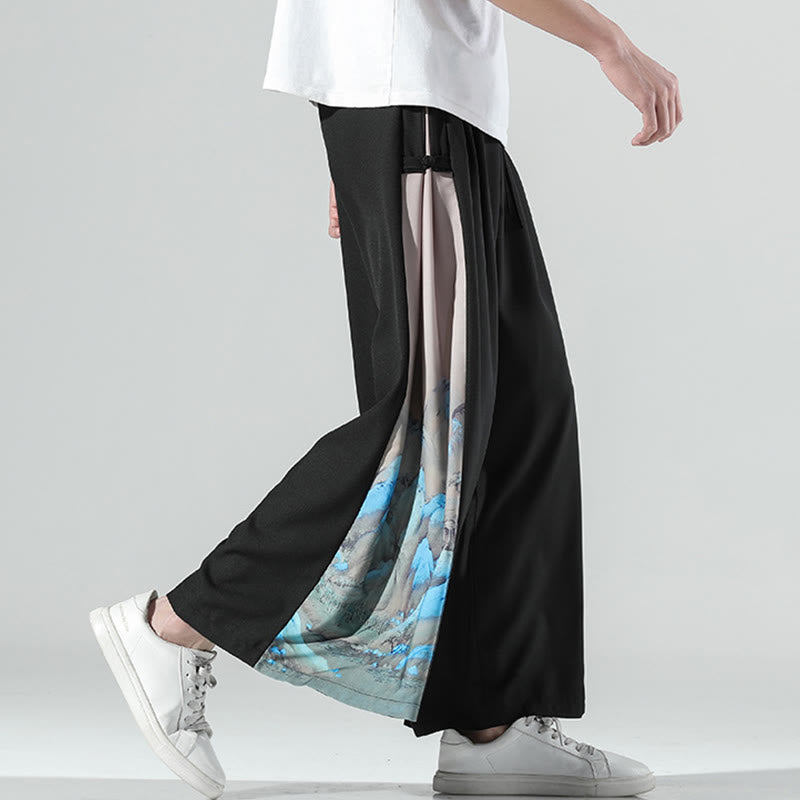 Buddha Stones Mountains Rivers Pattern Men's Wide Leg Pants With Pockets - image 2