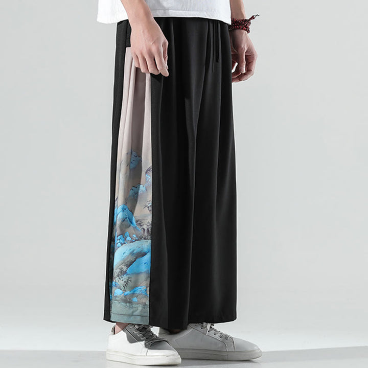 Buddha Stones Mountains Rivers Pattern Men's Wide Leg Pants With Pockets - image 3