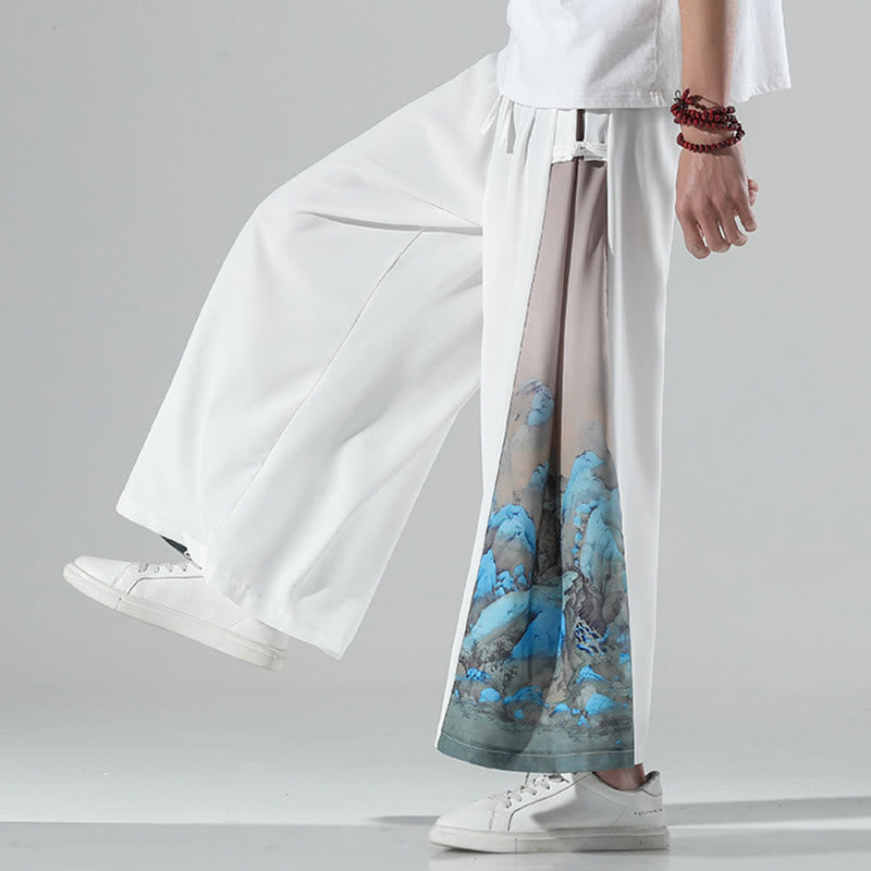 Buddha Stones Mountains Rivers Pattern Men's Wide Leg Pants With Pockets - image 15