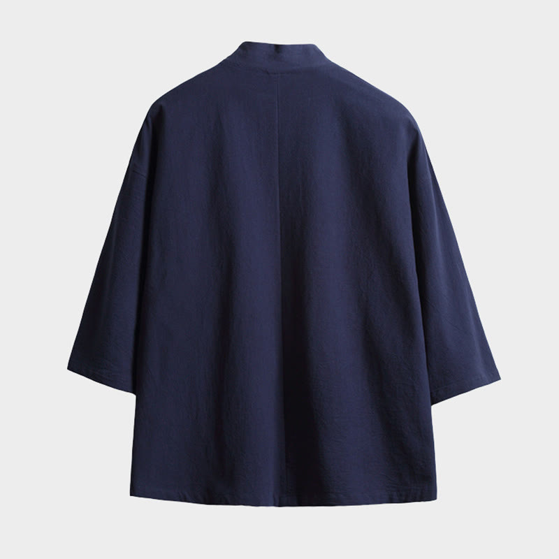 Buddha Stones Solid Color Lace-up Three Quarter Sleeve Open Front Jacket Men's Kimono - image 1