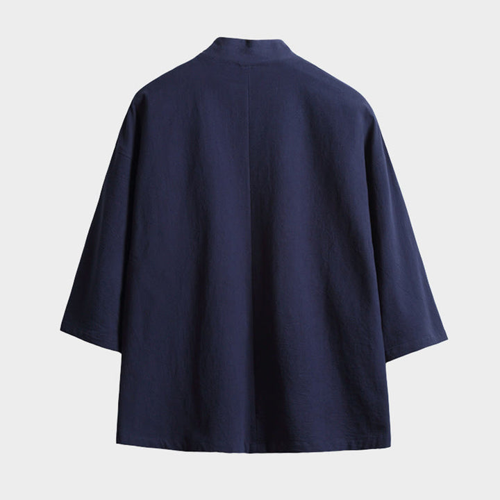 Buddha Stones Solid Color Lace-up Three Quarter Sleeve Open Front Jacket Men's Kimono - image 1