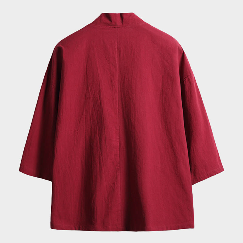 Buddha Stones Solid Color Lace-up Three Quarter Sleeve Open Front Jacket Men's Kimono - image 7