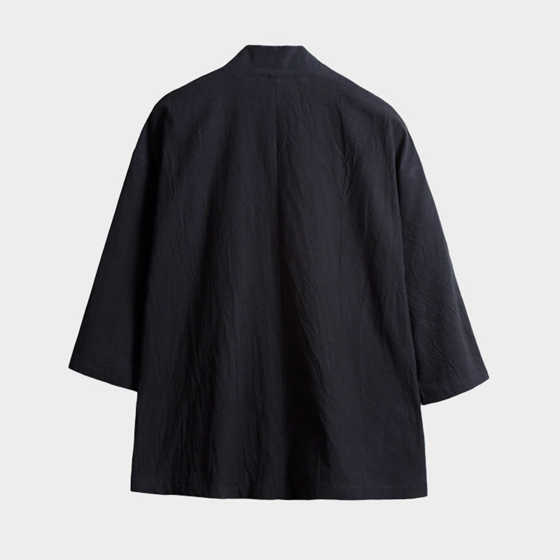 Buddha Stones Solid Color Lace-up Three Quarter Sleeve Open Front Jacket Men's Kimono - image 3