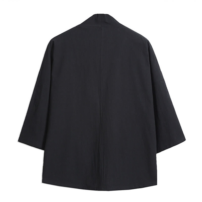 Buddha Stones White Crane Auspicious Clouds Embroidery Three Quarter Sleeve Men's Kimono - image 3