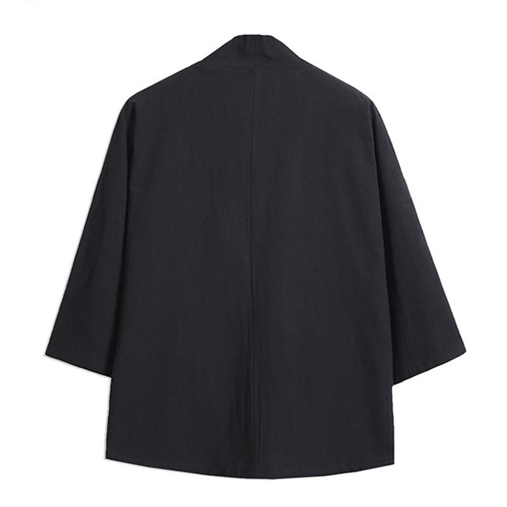 Buddha Stones White Crane Auspicious Clouds Embroidery Three Quarter Sleeve Men's Kimono - image 3