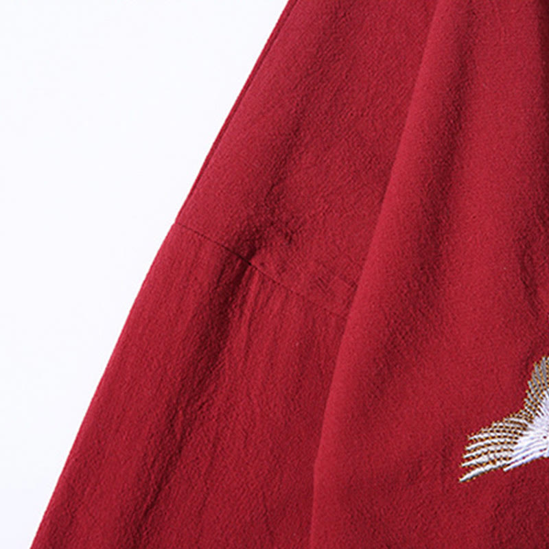 Buddha Stones White Crane Auspicious Clouds Embroidery Three Quarter Sleeve Men's Kimono - image 8