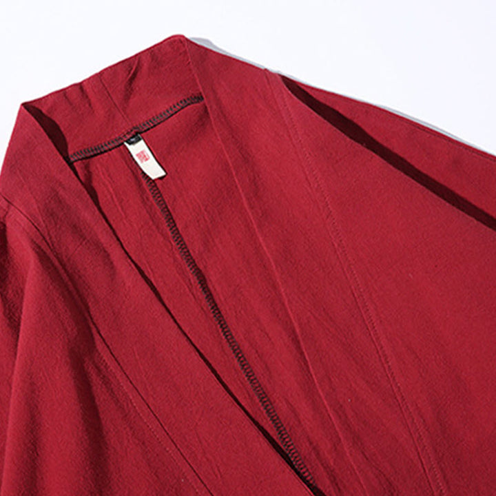 Buddha Stones White Crane Auspicious Clouds Embroidery Three Quarter Sleeve Men's Kimono - image 6