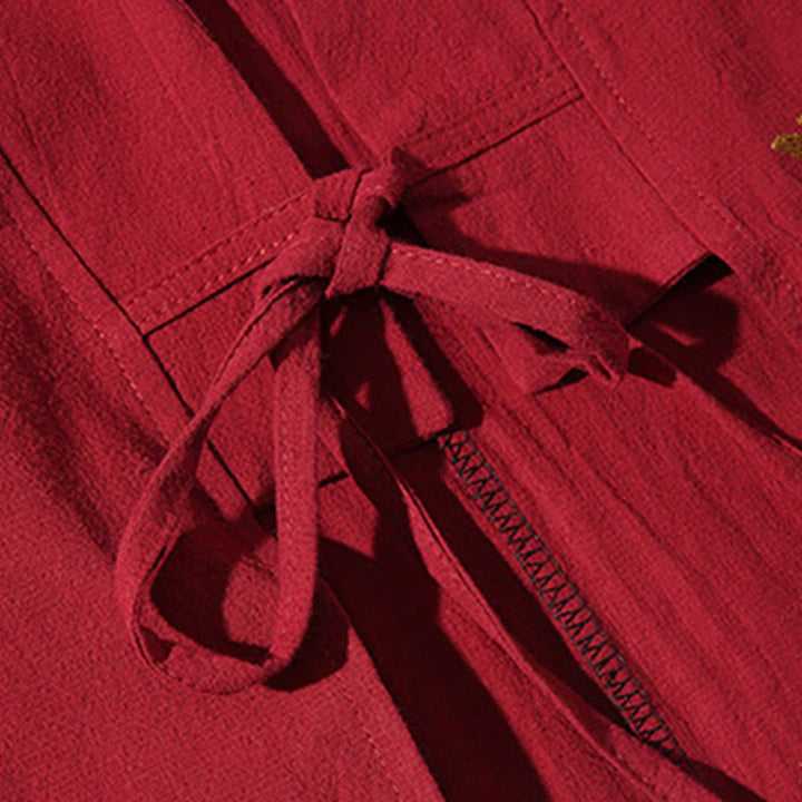 Buddha Stones White Crane Auspicious Clouds Embroidery Three Quarter Sleeve Men's Kimono - image 11