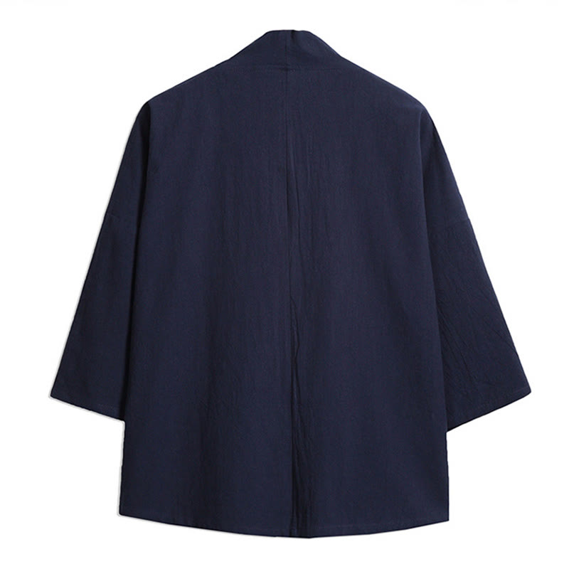 Buddha Stones White Crane Auspicious Clouds Embroidery Three Quarter Sleeve Men's Kimono - image 1