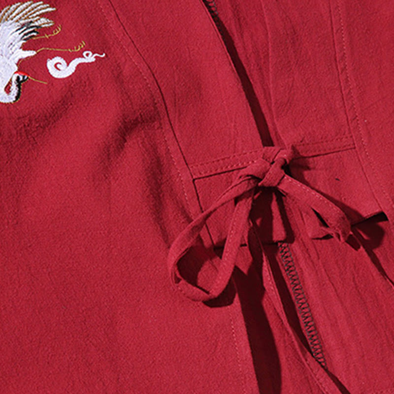 Buddha Stones White Crane Auspicious Clouds Embroidery Three Quarter Sleeve Men's Kimono - image 10