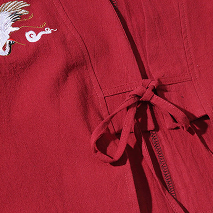 Buddha Stones White Crane Auspicious Clouds Embroidery Three Quarter Sleeve Men's Kimono - image 10