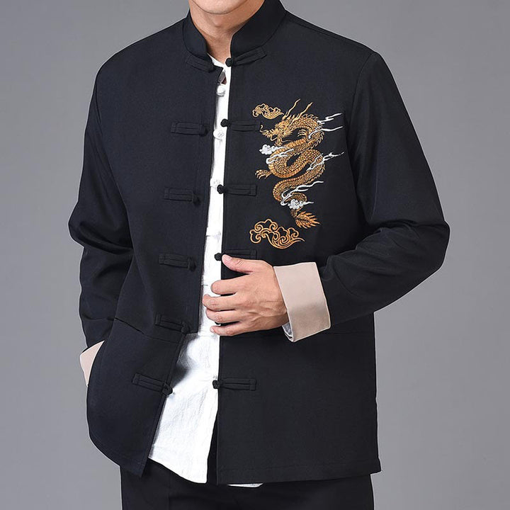 Buddha Stones Embroidery Dragon Frog-Button Desgin Long Sleeve Men's Jacket - image 2