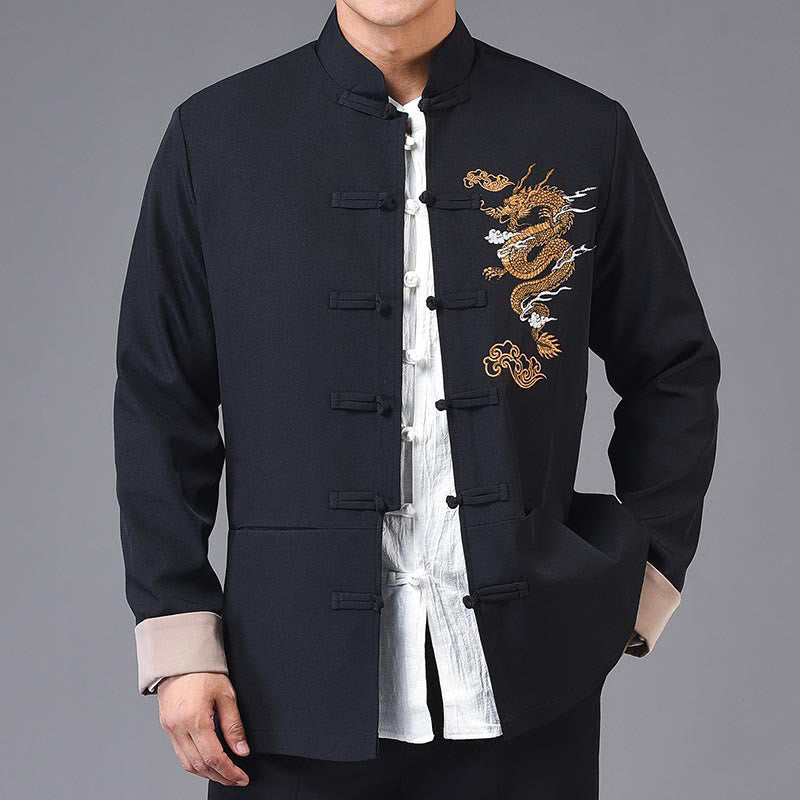 Buddha Stones Embroidery Dragon Frog-Button Desgin Long Sleeve Men's Jacket - image 3