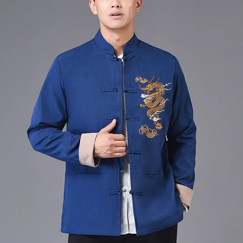 Buddha Stones Embroidery Dragon Frog-Button Desgin Long Sleeve Men's Jacket - image 17