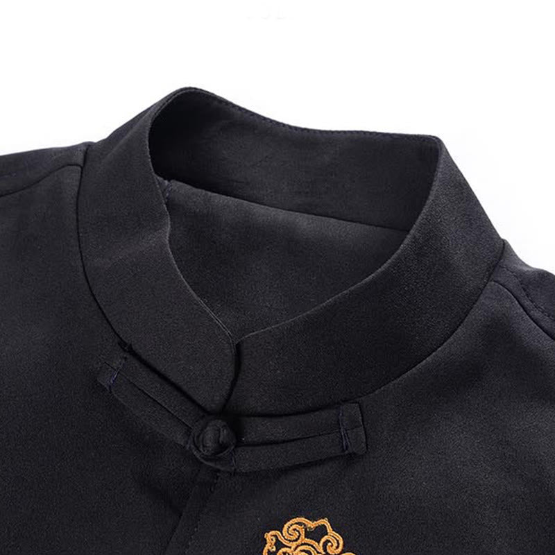 Buddha Stones Embroidery Dragon Frog-Button Desgin Long Sleeve Men's Jacket - image 4