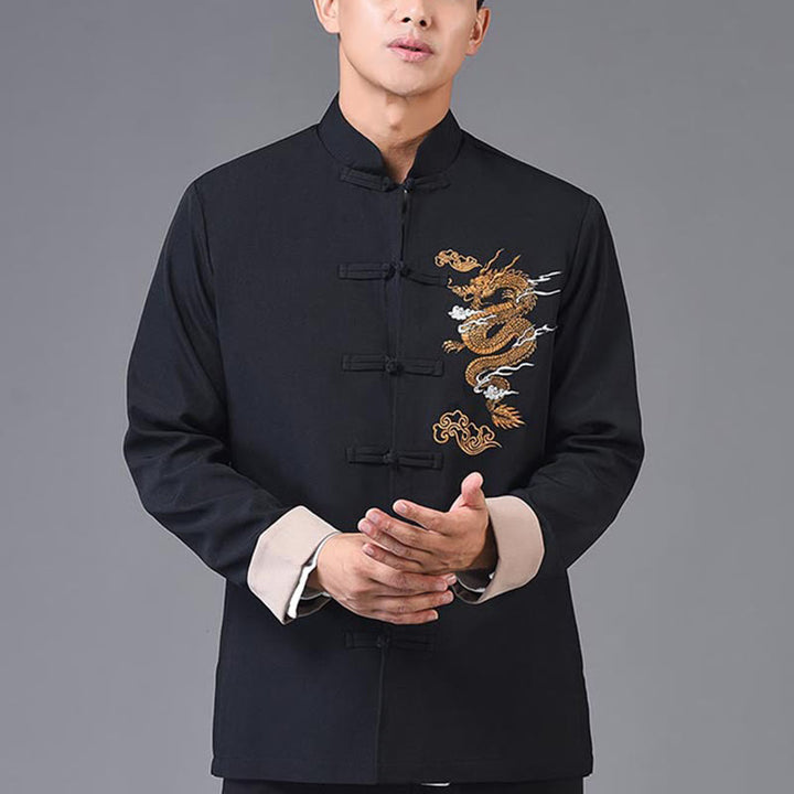 Buddha Stones Embroidery Dragon Frog-Button Desgin Long Sleeve Men's Jacket - image 11