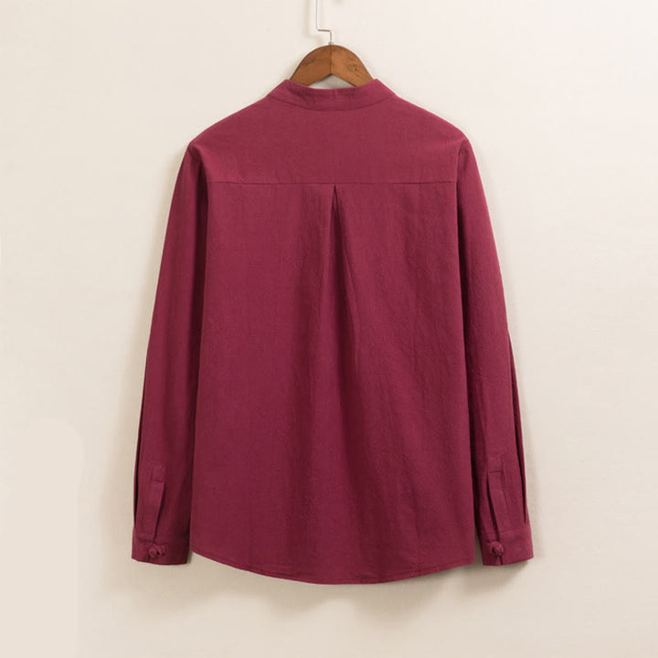 Buddha Stones 2Pcs Plain Men's Frog-Button Long Sleeve Cotton Shirt Pants Set With Pockets - image 3