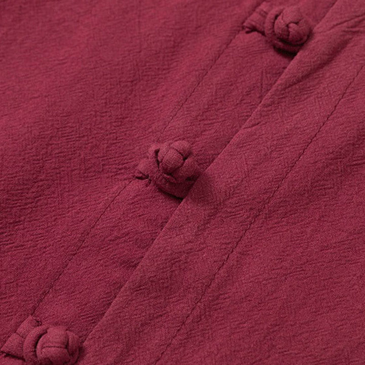 Buddha Stones 2Pcs Plain Men's Frog-Button Long Sleeve Cotton Shirt Pants Set With Pockets - image 5