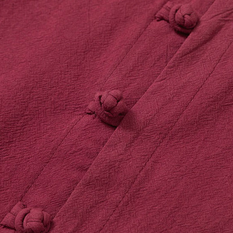 Buddha Stones 2Pcs Plain Men's Frog-Button Long Sleeve Cotton Shirt Pants Set With Pockets - image 5