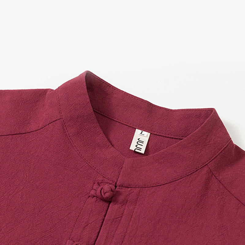 Buddha Stones 2Pcs Plain Men's Frog-Button Long Sleeve Cotton Shirt Pants Set With Pockets - image 4