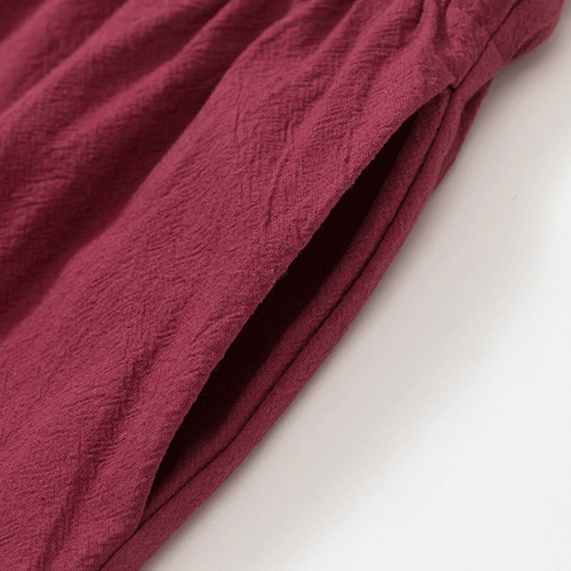 Buddha Stones 2Pcs Plain Men's Frog-Button Long Sleeve Cotton Shirt Pants Set With Pockets - image 11