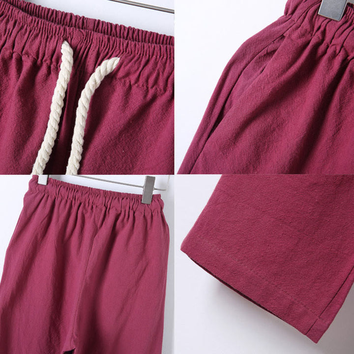 Buddha Stones 2Pcs Solid Color Men's Frog-Button Long Sleeve Cotton Shirt Pants Set With Pockets - image 38