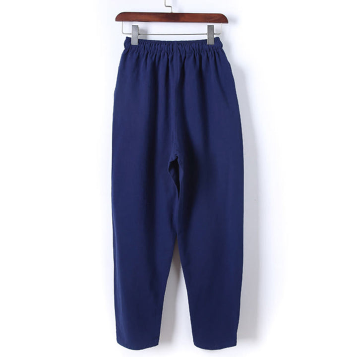 Buddha Stones 2Pcs Solid Color Men's Frog-Button Long Sleeve Cotton Shirt Pants Set With Pockets - image 28