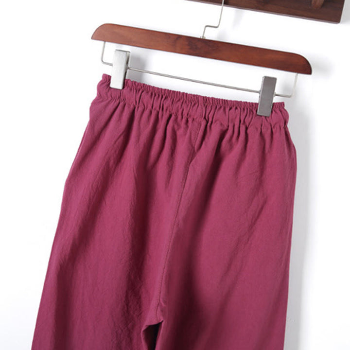 Buddha Stones 2Pcs Solid Color Men's Frog-Button Long Sleeve Cotton Shirt Pants Set With Pockets - image 37