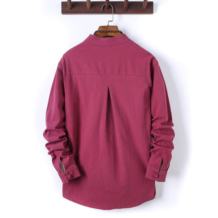 Buddha Stones 2Pcs Solid Color Men's Frog-Button Long Sleeve Cotton Shirt Pants Set With Pockets - image 32