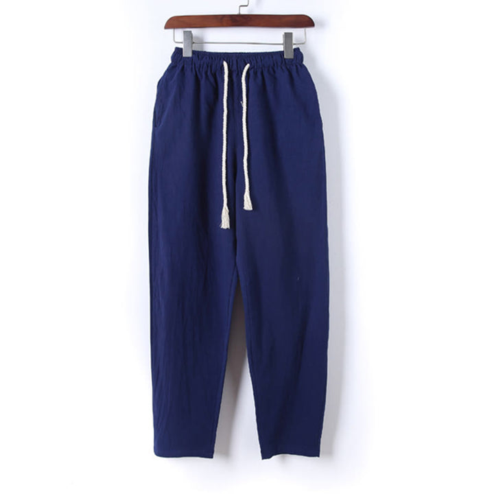 Buddha Stones 2Pcs Solid Color Men's Frog-Button Long Sleeve Cotton Shirt Pants Set With Pockets - image 27