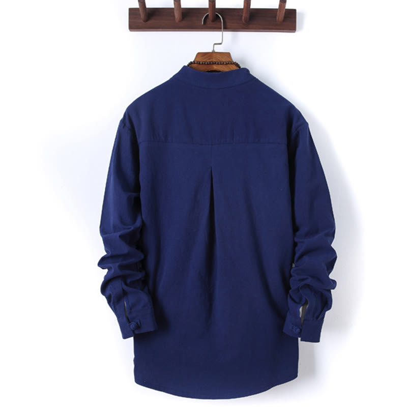 Buddha Stones 2Pcs Solid Color Men's Frog-Button Long Sleeve Cotton Shirt Pants Set With Pockets - image 22