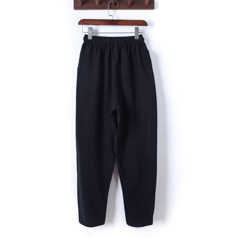 Buddha Stones 2Pcs Solid Color Men's Frog-Button Long Sleeve Cotton Shirt Pants Set With Pockets - image 6