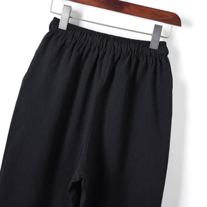 Buddha Stones 2Pcs Solid Color Men's Frog-Button Long Sleeve Cotton Shirt Pants Set With Pockets - image 8