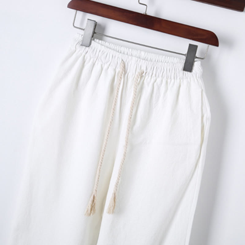 Buddha Stones 2Pcs Solid Color Men's Frog-Button Long Sleeve Cotton Shirt Pants Set With Pockets - image 17