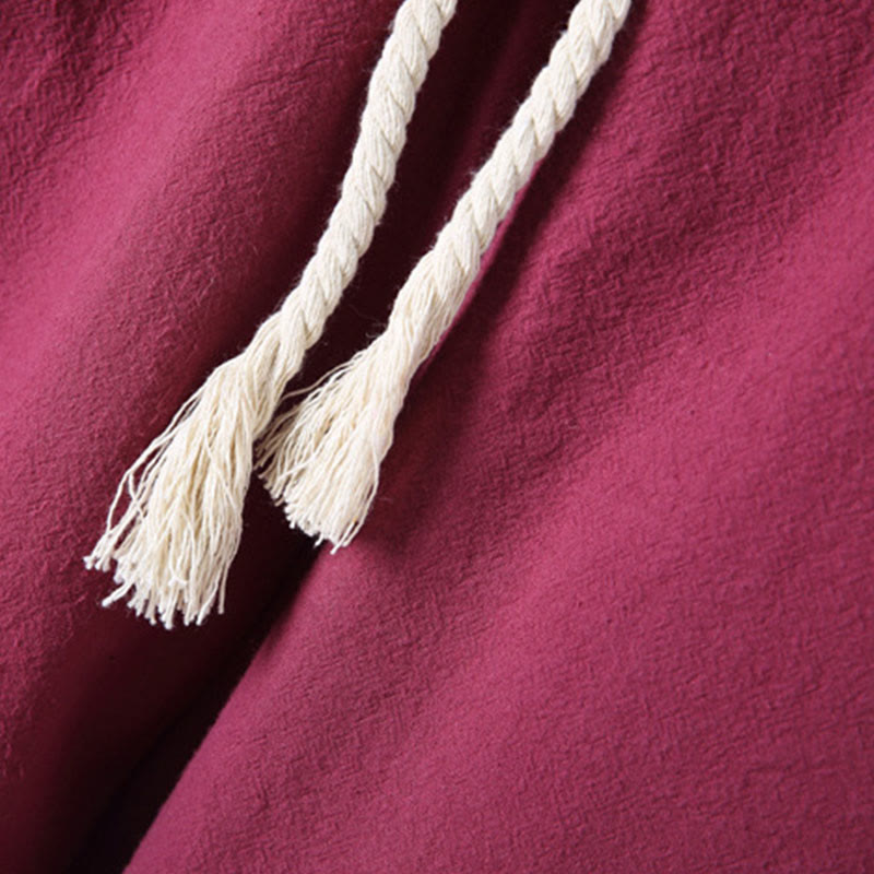 Buddha Stones 2Pcs Solid Color Men's Frog-Button Long Sleeve Cotton Shirt Pants Set With Pockets - image 40