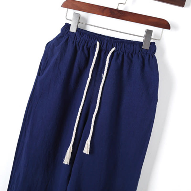 Buddha Stones 2Pcs Solid Color Men's Frog-Button Long Sleeve Cotton Shirt Pants Set With Pockets - image 25