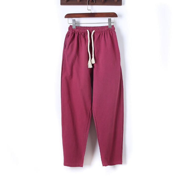 Buddha Stones 2Pcs Solid Color Men's Frog-Button Long Sleeve Cotton Shirt Pants Set With Pockets - image 34